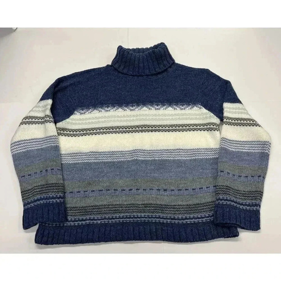 Vintage Fashion Bug Acrylic Turtleneck Sweater Striped USA Made Size Small - Picture 1 of 13